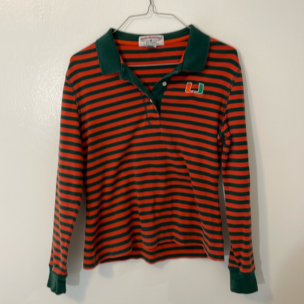Boca Classics long sleeve med. button collar shirt Miami Hurricanes green orange